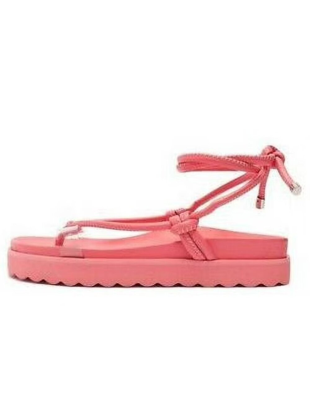 Schutz Siena Sport Pink Faux Leather Vinyl Strap Ankle Lace Up Sandals Size 7B